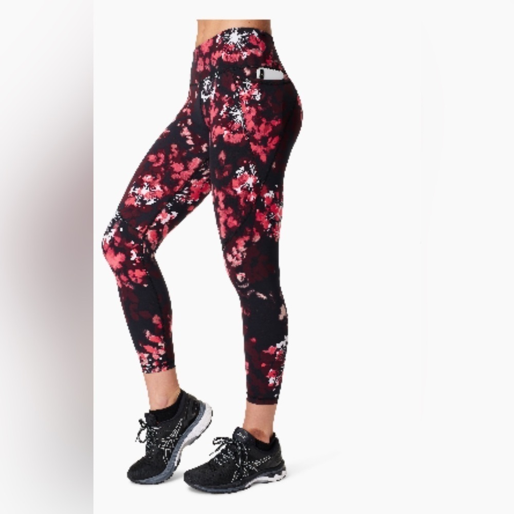 Sweaty Betty Power Pocket Workout 7/8 Leggings Red Floral Print size Xs-4